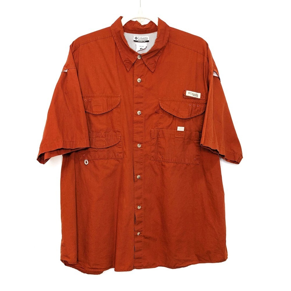 Columbia PFG Shirt Mens XL Button Fishing Outdoor Vented Short Sleeve Orange